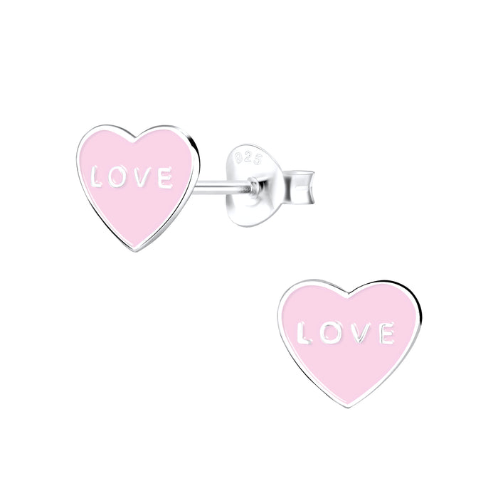 Joy|S - Zilveren hartje oorbellen - love - roze - 8 x 7 mm