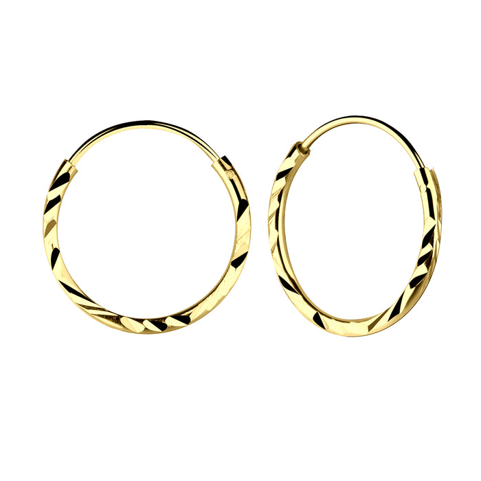 Joy|S - Zilveren oorringen 18 mm - diamond cut - gold plated