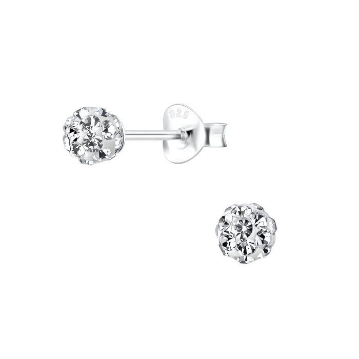 Joy|S - Zilveren bal oorbellen - 4 mm - bolletje van kristalletjes