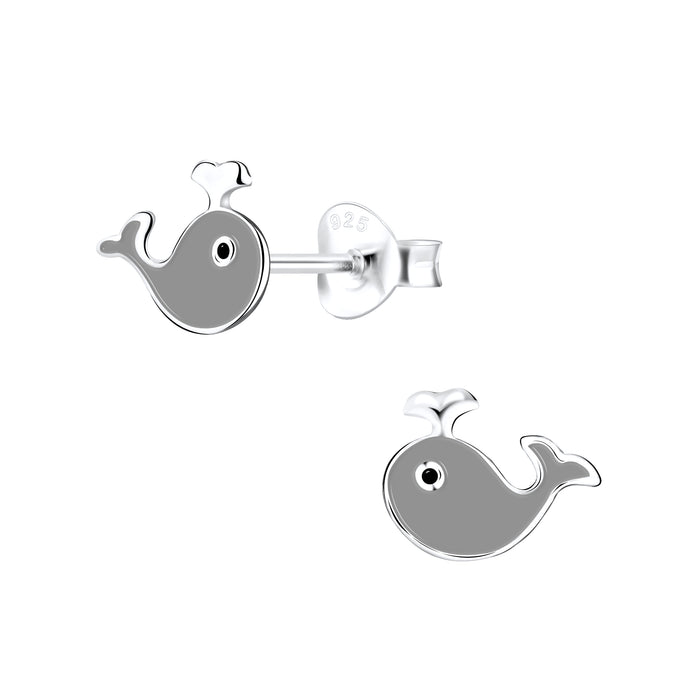 Joy|S - Zilveren walvis oorbellen - grijze vis oorknoppen - 11 x 8 mm