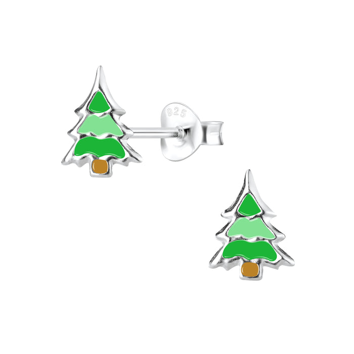 Joy|S - Zilveren kerstboom oorbellen - 7 x 8 mm - kerst oorknoppen