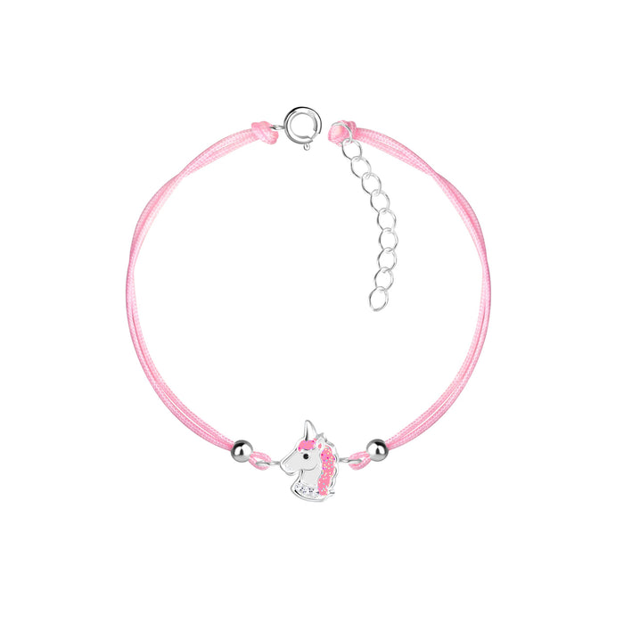Joy|S - Zilveren eenhoorn bedel armband - unicorn sterling zilver 925 met kristal - roze koord - th16
