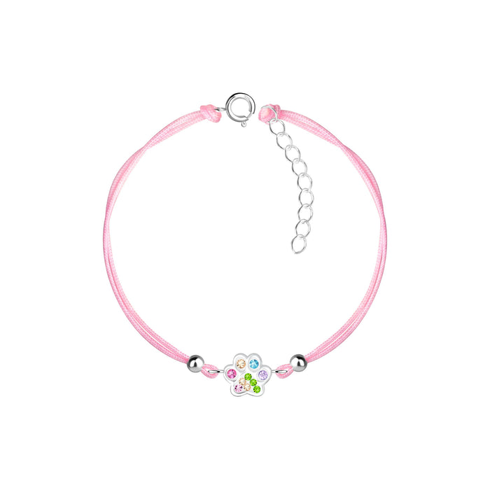 Joy|S - Zilveren kat hond dierenpoot bedel armband - poot afdruk bedel sterling zilver 925 met kristal - roze koord - th97
