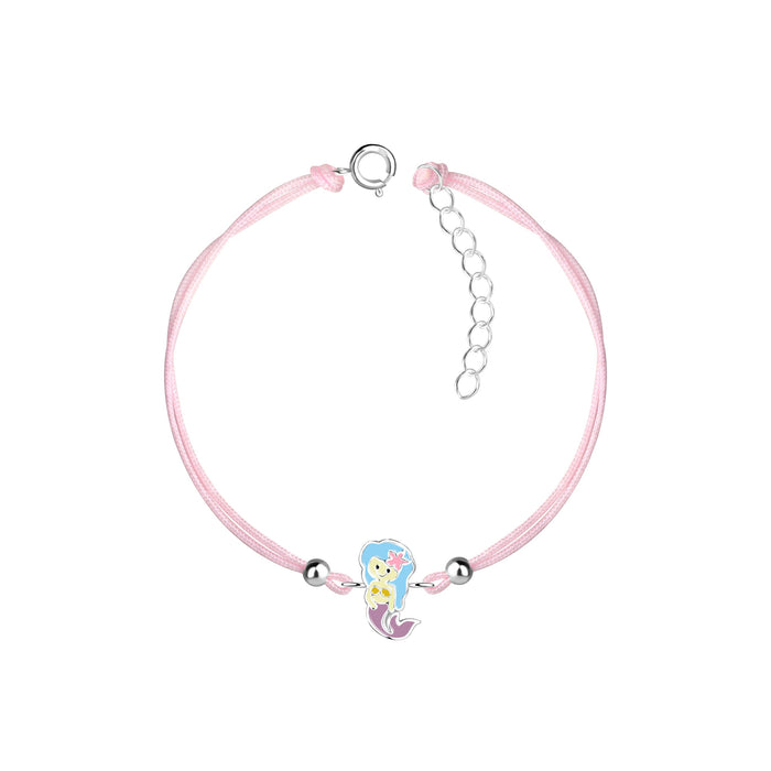 Joy|S - Zilveren zeemeermin bedel armband - mermaid bedel sterling zilver 925 - roze koord - th54