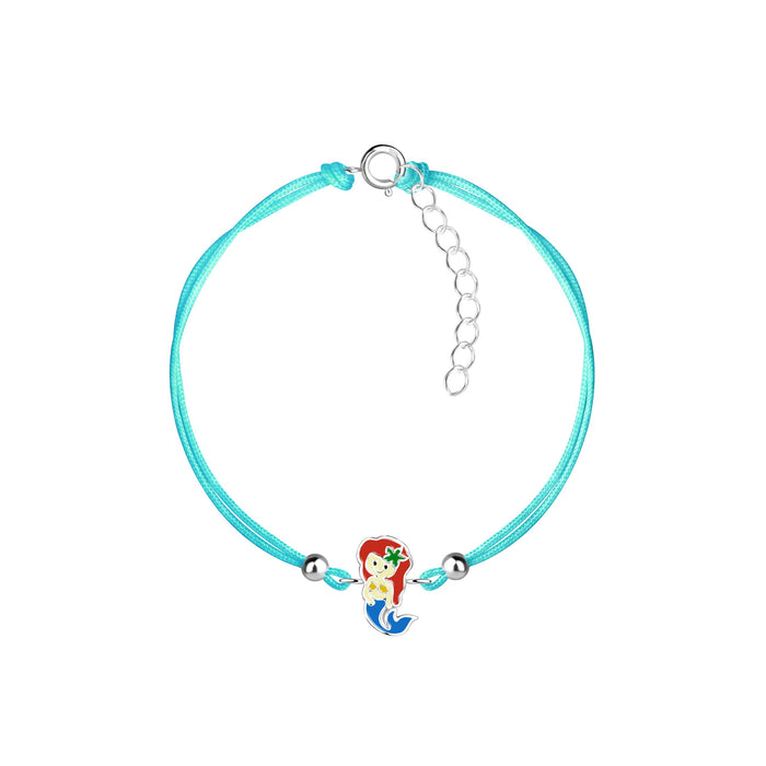 Joy|S - Zilveren zeemeermin bedel armband - mermaid bedel sterling zilver 925 - turquoise blauw koord - th46