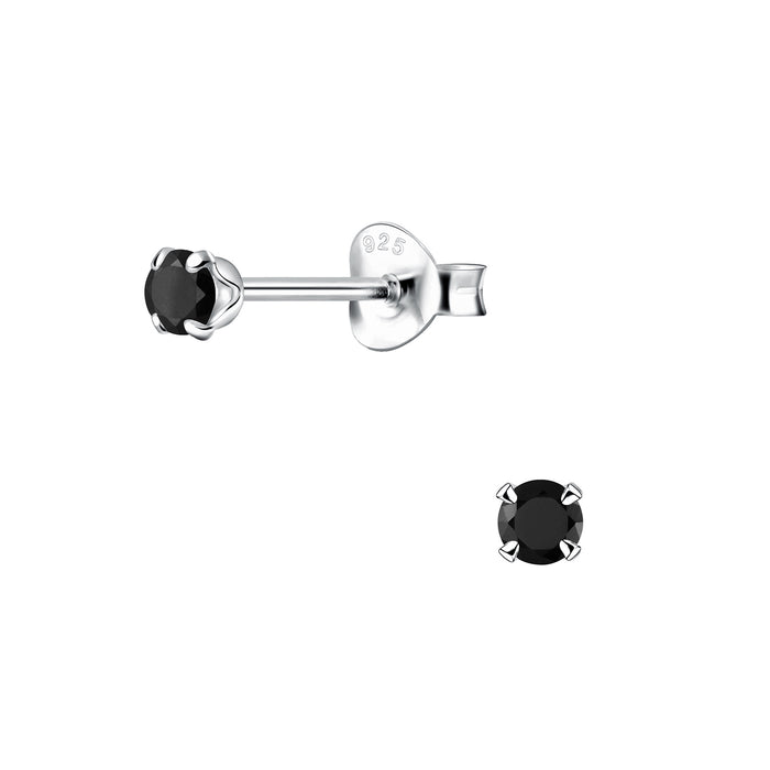 Joy|S - Zilveren oorbellen 3 mm - zirkonia zwart - kinderoorbellen - oorknopjes
