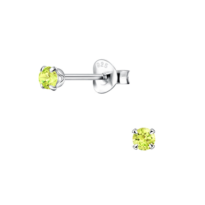 Joy|S - Zilveren oorbellen 3 mm - zirkonia olijf groen - kinderoorbellen - oorknopjes