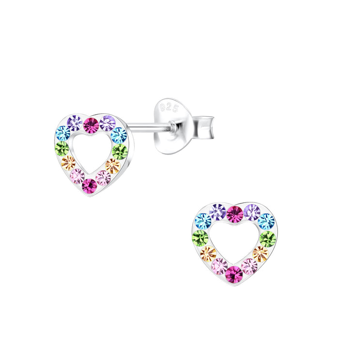Joy|S - Zilveren hartje oorbellen - zilver met kristalletjes - 6 x 7 mm - kinderoorbellen - t62