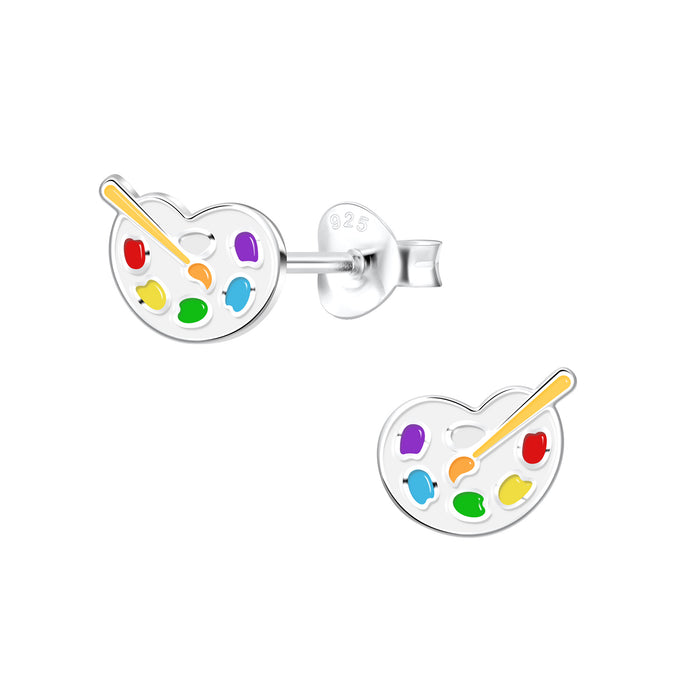 Joy|S - Zilveren palette oorbellen - 8 x 6 mm - schilder paletje kinderoorbellen - 48