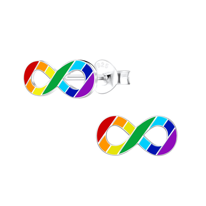 Joy|S - Zilveren Infinity oorbellen - multicolor/ regenboog gestreepte kinderoorbellen - 11 x 6 mm