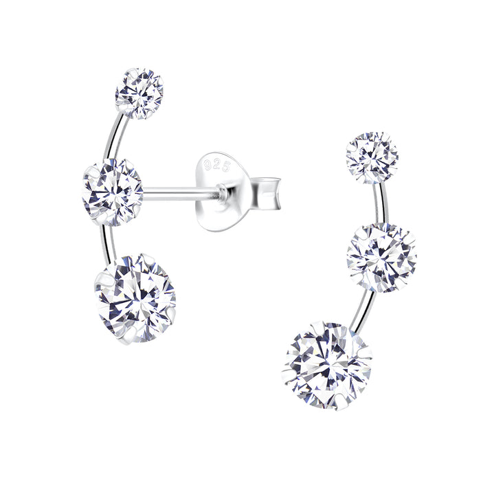 Joy|S - Zilveren oorbellen - boog met 3 zirkonia's - 5 x 16 mm - stud oorknoppen