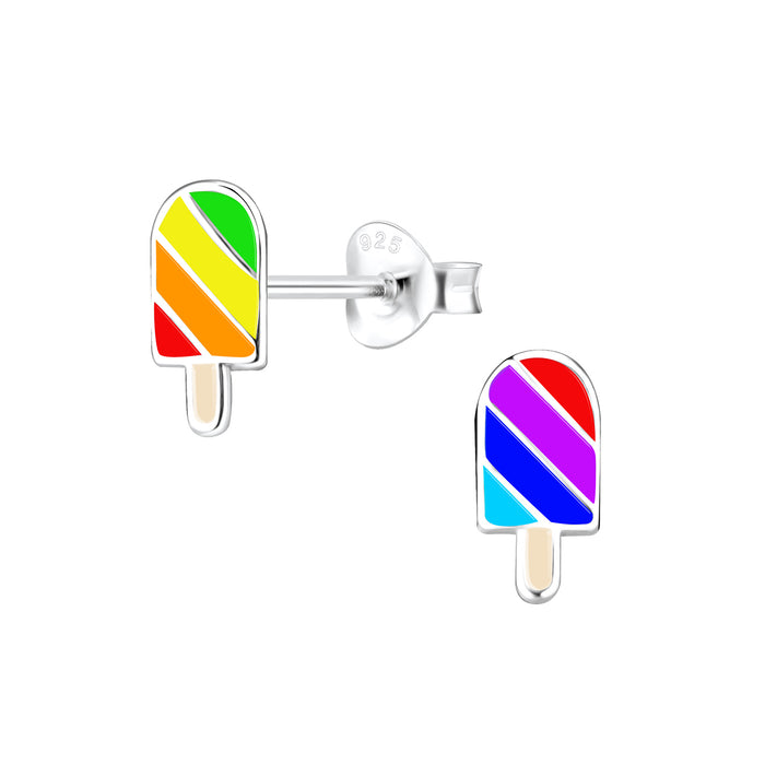 Joy|S - Zilveren ijsje oorbellen - 5 x 9 mm - multicolor - kinderoorbellen