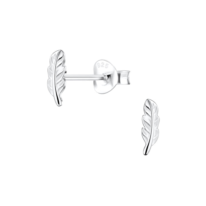 Joy|S - Zilveren veer oorbellen - 3 x 7 mm - klein veertje - kinderoorbellen