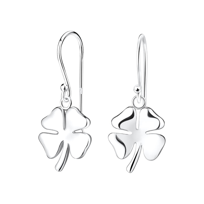 Joy|S - Zilveren klaver bedel oorbellen - klavertje vier - oorhangers - massieve hanger