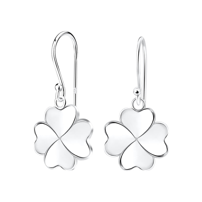 Joy|S - Zilveren klaver bedel oorbellen - klavertje vier - oorhangers - massieve hanger - sterling zilver 925