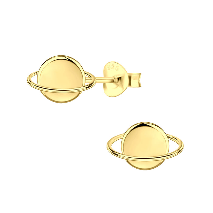 Joy|S - Zilveren planeet oorbellen - saturnus - 10 x 6 mm - gold plated / goudplating
