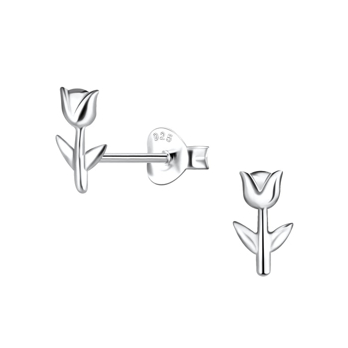 Joy|S - Zilveren tulp oorbellen - bloem oorknopjes - 5 x 8 mm - gepolijst