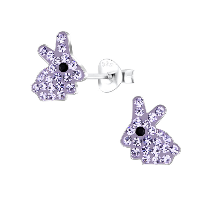 Joy|S - Zilveren konijn oorbellen - 8 x 9 mm - paars kristal