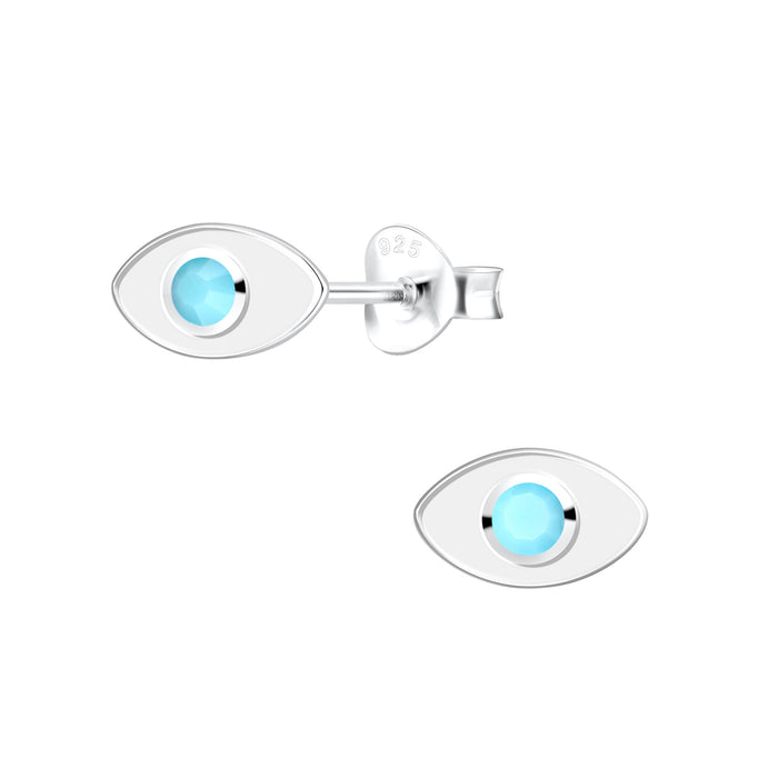 Joy|S - Zilveren boze oog oorbellen - evil eye - 9 x 5 mm - blauw kristal