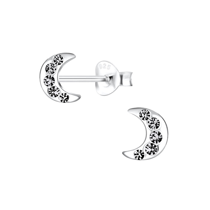 Joy|S - Zilveren maan oorbellen - kristal black diamond grijs - 5 x 7 mm
