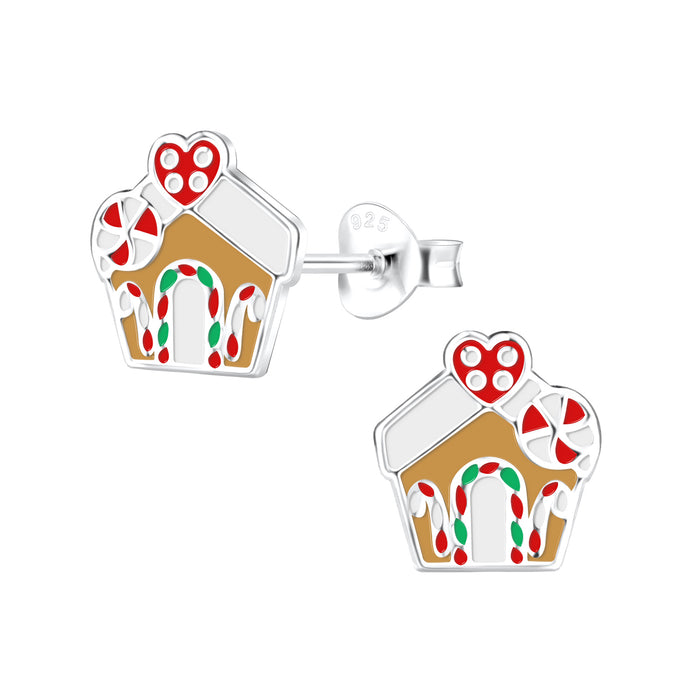 Joy|S - Zilveren snoep huisje oorbellen - peperkoek met hartje - gingerbread