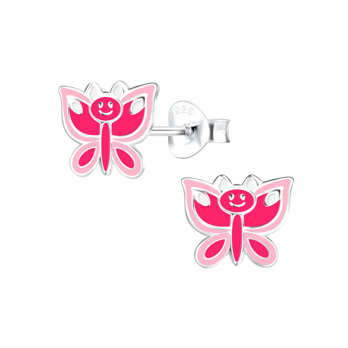 Joy|S - Zilveren vlinder oorbellen - 8 x 7 mm - roze