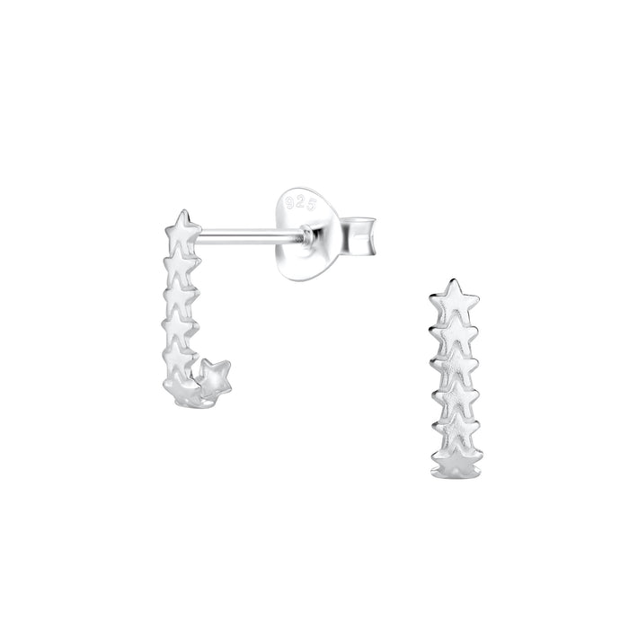 Joy|S - Zilveren mini sterren oorbellen - 3 x 10 mm - 8 sterretjes op een rij - halve hoepel oorringen