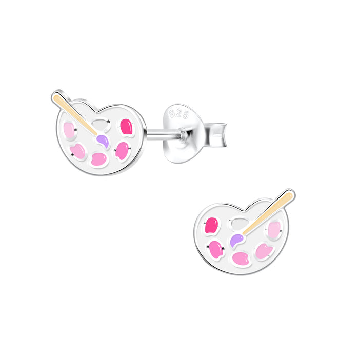Joy|S - Zilveren palette oorbellen - 8 x 6 mm - schilder paletje kinderoorbellen - 62