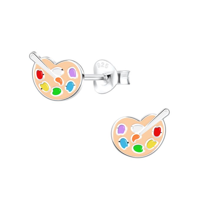 Joy|S - Zilveren palette oorbellen - 8 x 6 mm - schilder paletje kinderoorbellen - 55