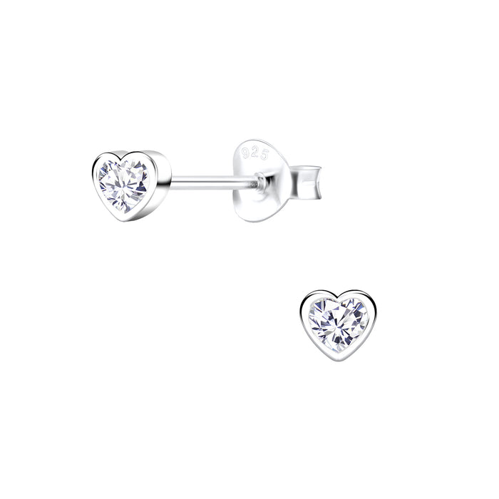 Joy|S - Zilveren petit hartje oorbellen - 4 mm - zirkonia - oorknopjes voor kinderen