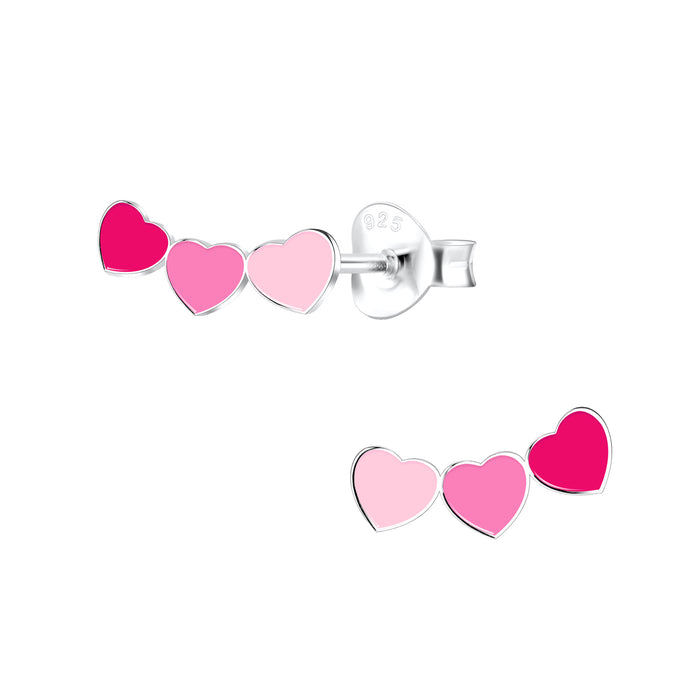 Joy|S - Zilveren hartje oorbellen - 3 roze hartjes - 10 x 5 mm