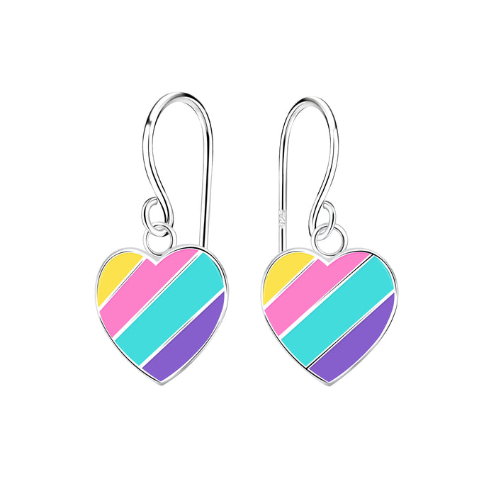 Joy|S - Zilveren hartje bedel oorbellen - multicolor strepen - oorhangers