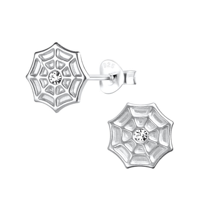 Joy|S - Zilveren spinnenweb oorbellen - kristal - 9 mm