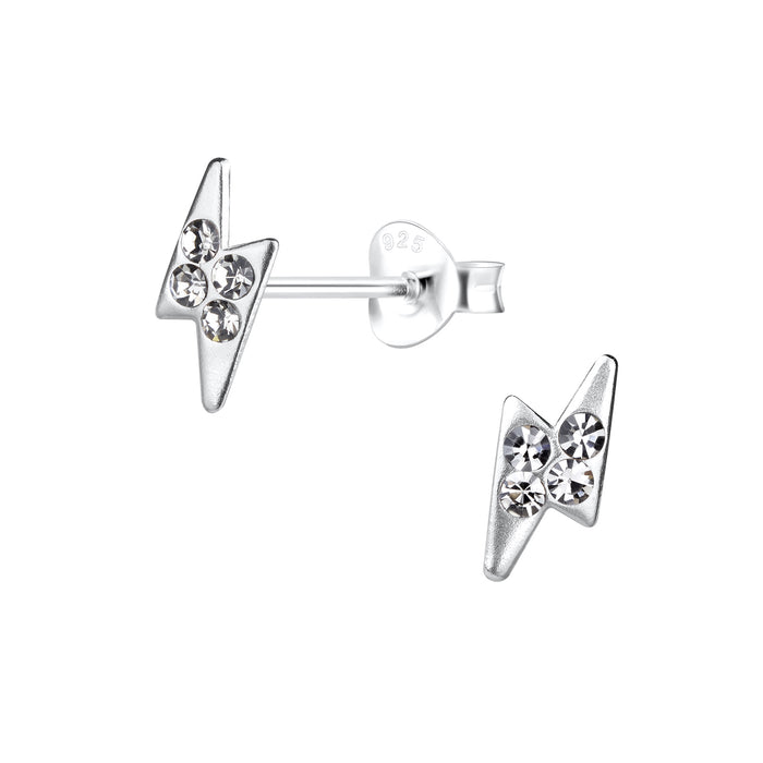 Joy|S - Zilveren bliksem oorbellen - kristal grijs - 4 x 10 mm - t69