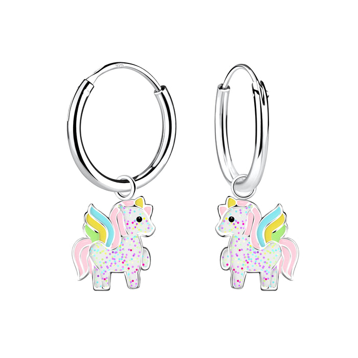 Joy|S - Zilveren eenhoorn bedel oorbellen - unicorn oorringen - kinderoorbellen