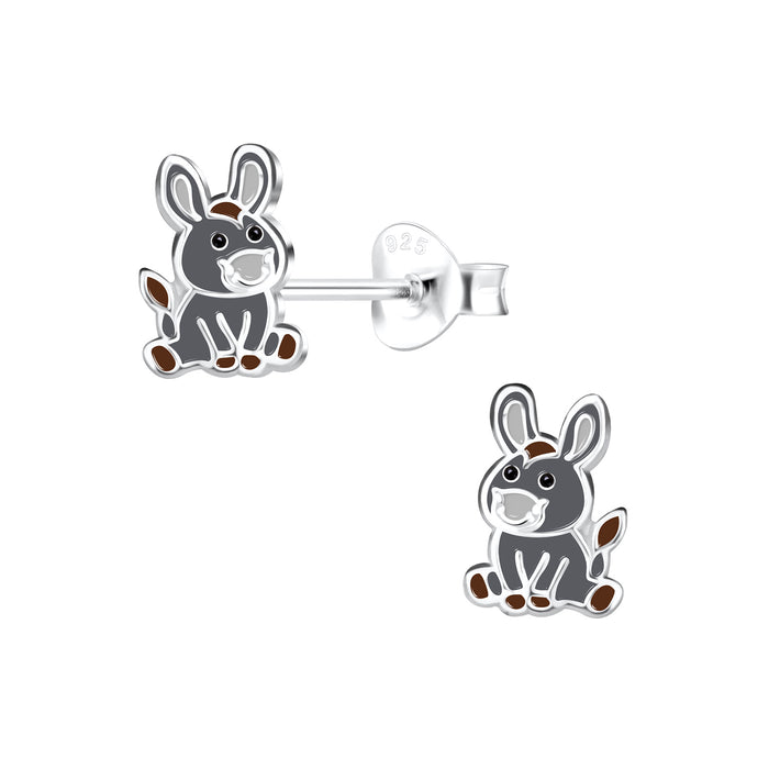 Joy|S - Zilveren ezel oorbellen - 6 x 8 mm - grijs