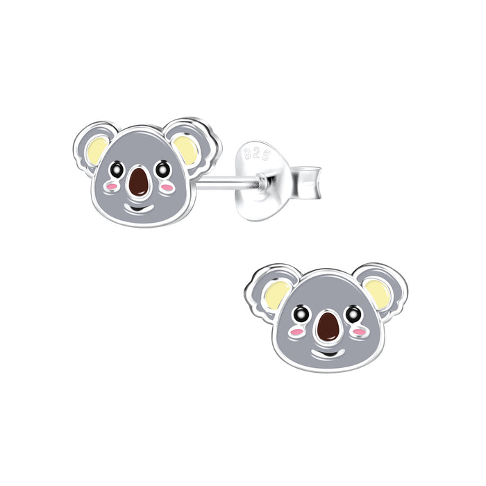 Joy|S - Zilveren koala oorbellen - 9 x 6 mm - grijs