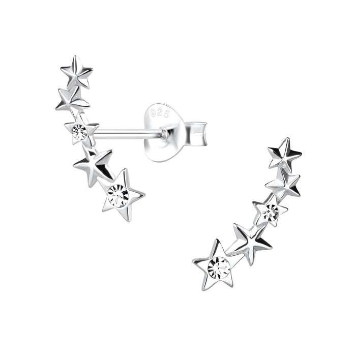 Joy|S - Zilveren ster oorbellen - 5 sterren in een boog - kristal - 5 x 15 mm
