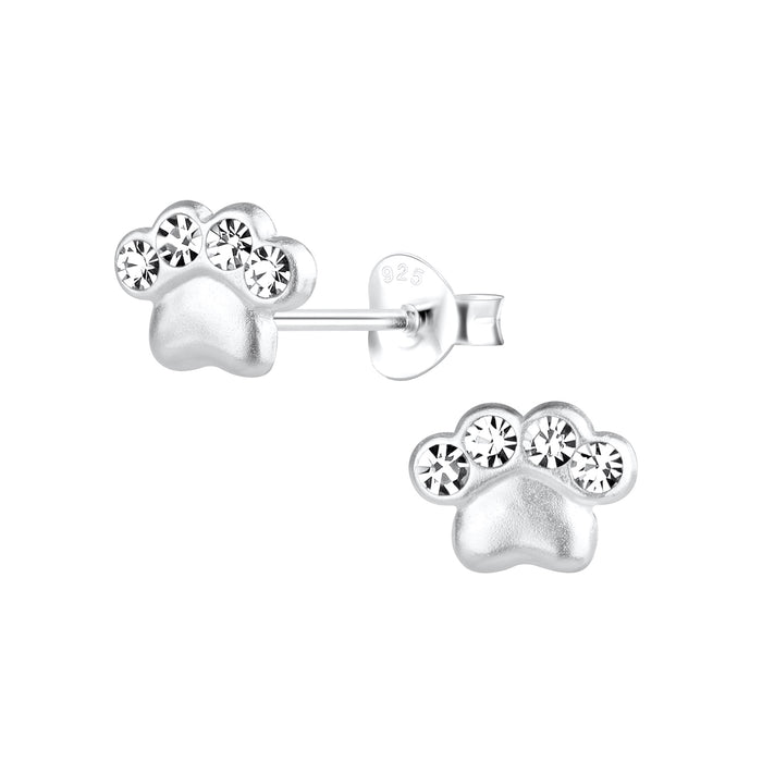 Joy|S - Zilveren kat hond dierenpoot oorbellen - 8 x 6 mm - kristal - poot afdruk