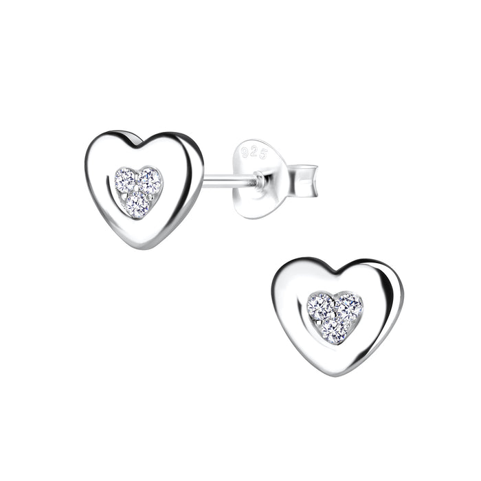 Joy|S - Zilveren hartje oorbellen - 8 x 7 mm - zirkonia