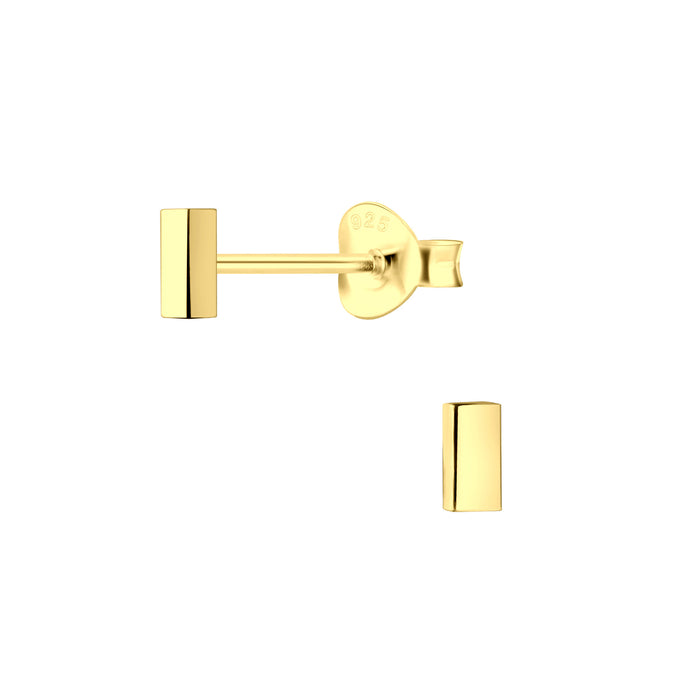 Joy|S - Zilveren staaf / bar oorbellen - rechthoekig blokje 2 x4 mm - gold plated / goudplating