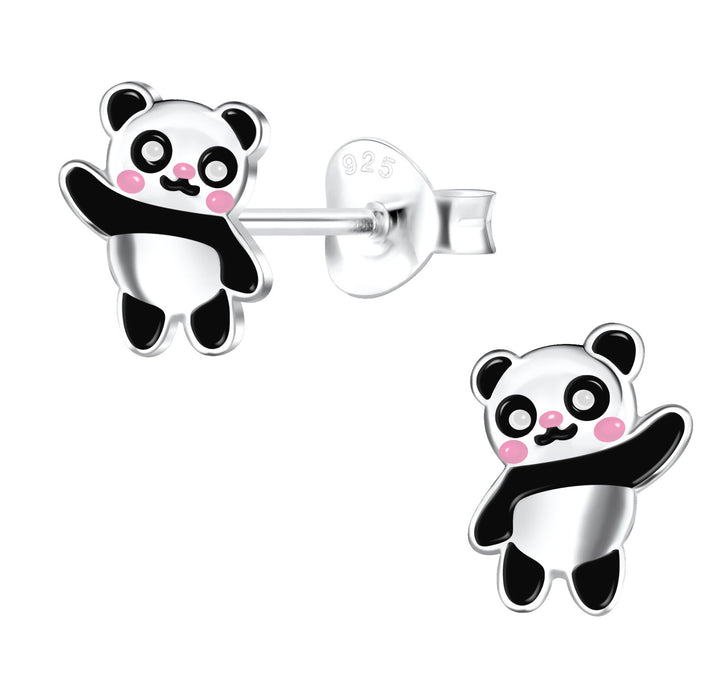 Joy|S - Zilveren panda oorbellen - 6 x 8 mm - pandabeer oorknoppen