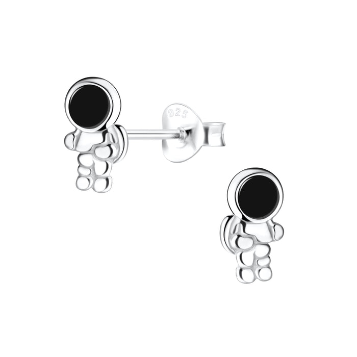 Joy|S - Zilveren astronaut oorbellen - robot - zilver met zwart - 5 x 9 mm - kinderoorbellen