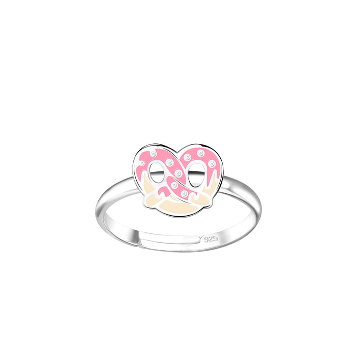Joy|S - Zilveren pretzel ring - verstelbaar - roze krakeling - voor kinderen