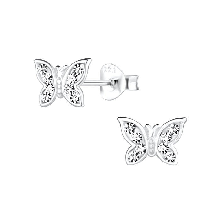 Joy|S - Zilveren vlinder oorbellen - 9 x 6 mm - zilver met kristal - kinderoorbellen