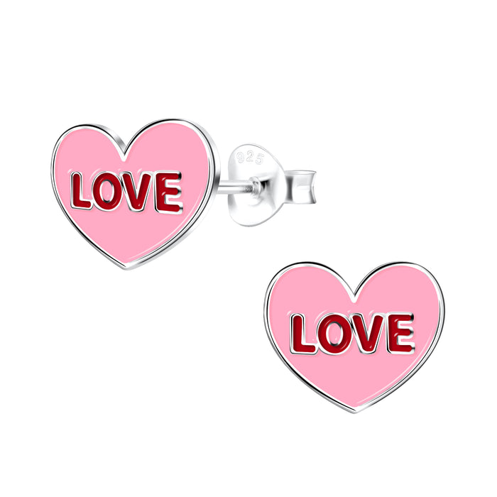 Joy|S - Zilveren hartje oorbellen - Love - 10 x 8 mm - roze met zilver randje