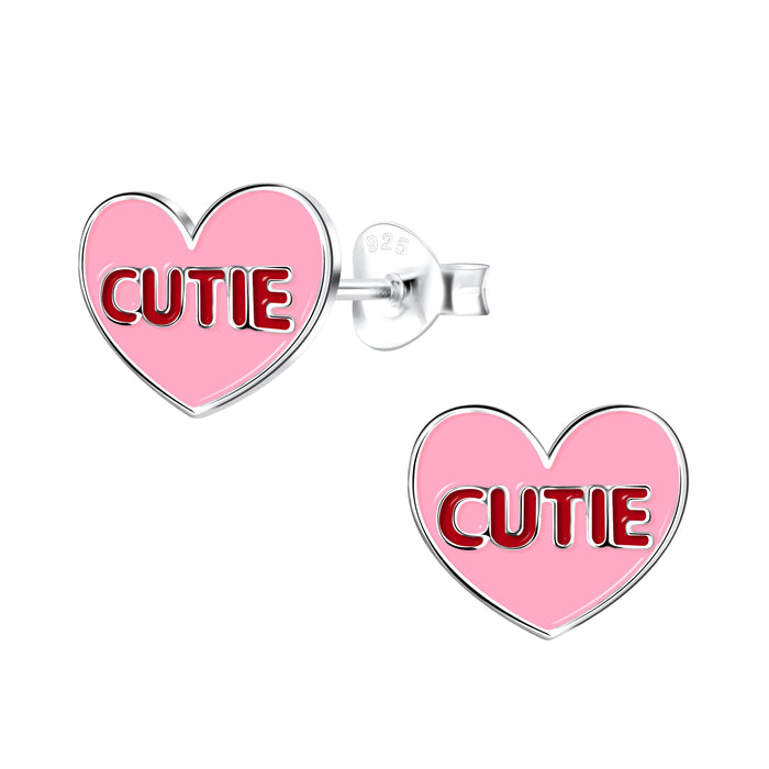 Joy|S - Zilveren hartje oorbellen - Cutie - 10 x 8 mm - roze met zilver randje