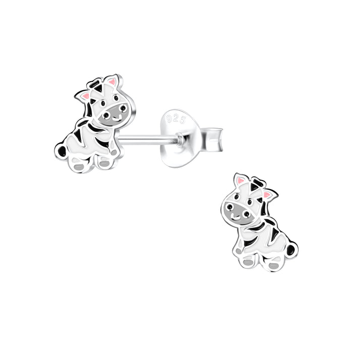 Joy|S - Zilveren zebra oorbellen - 5 x 8 mm - kinderoorbellen