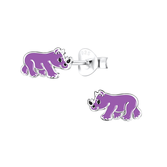 Joy|S - Zilveren neushoorn oorbellen - paars - 8 x 5 mm - kinderoorbellen
