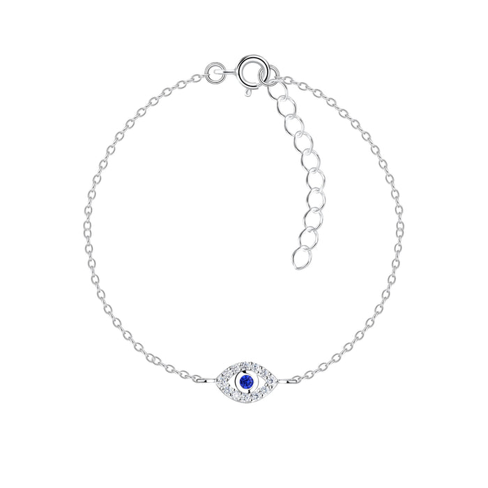 Joy|S - Zilveren boze oog armband - 15 cm + 3 cm extension - evil eye met zirkonia